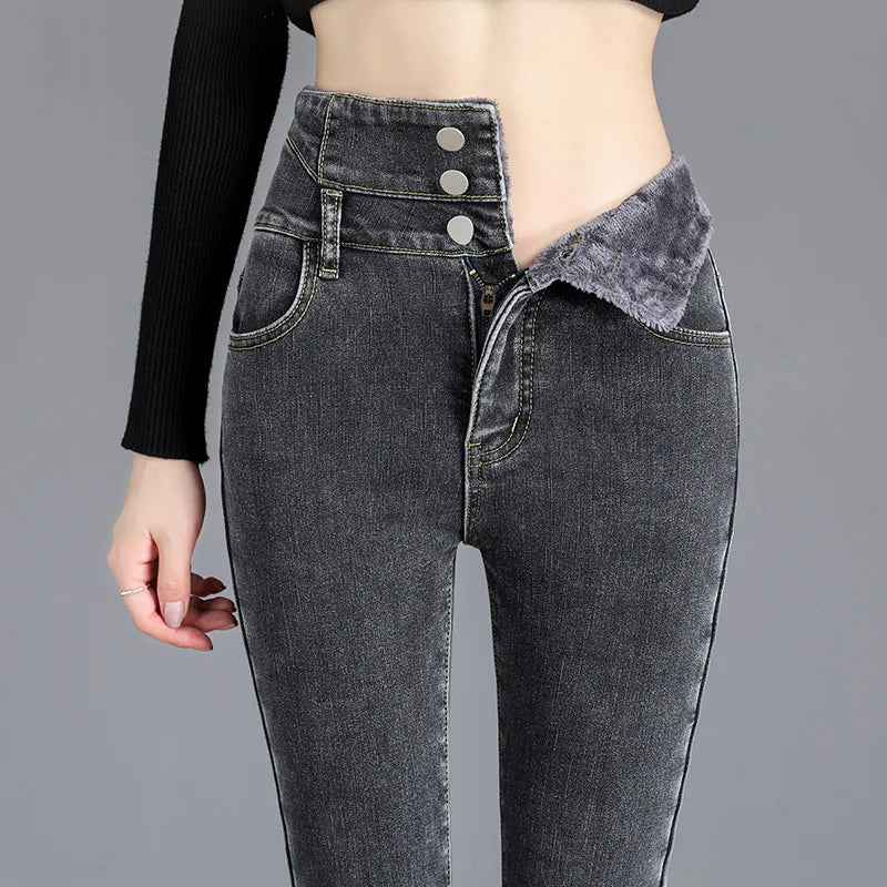 Fleece High-waist Warm Skinny Jeans