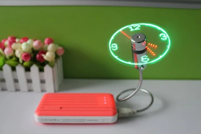 Mini LED Light USB Fan Desktop Time Display Adjustable Flexible with Realtime Clock