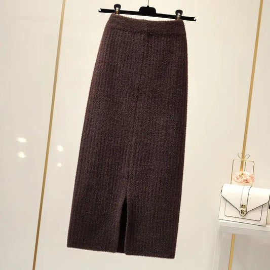 Mink velvet skirt mid-length knitted