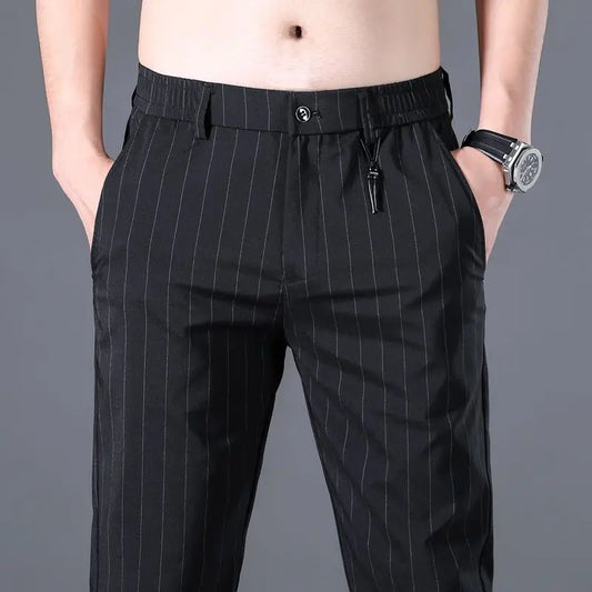 Spring Summer Men Thin Striped Business Suits Pants Streetwear