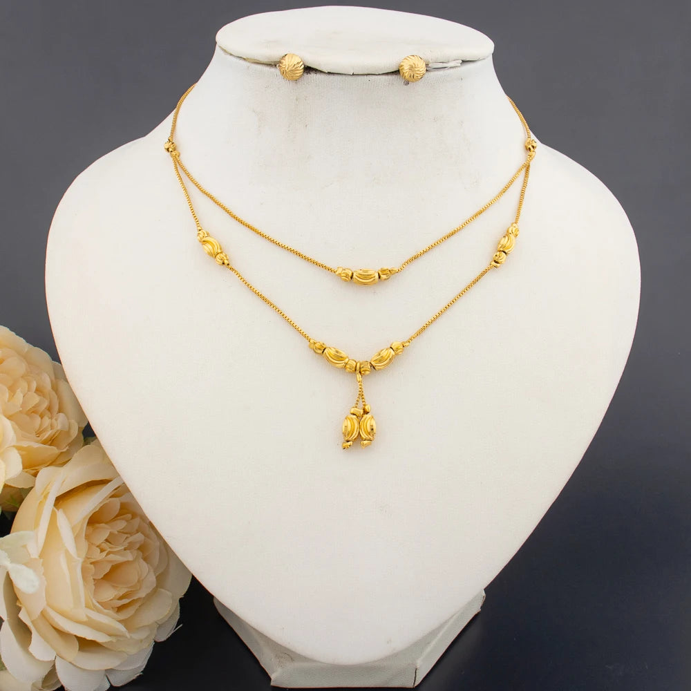 African Fashion Sets Luxury Dubai Jewelry Round Bead Stud Earrings Pendant Necklace