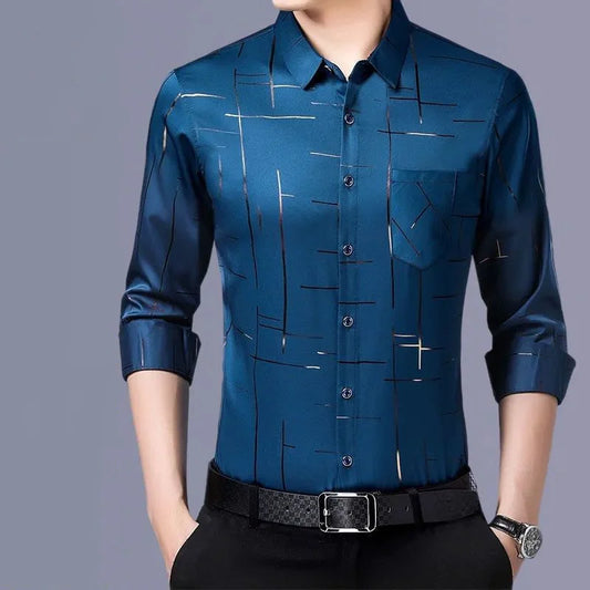 Men's Clothing Spring Summer Thin Business Casual Turn-down Collar
