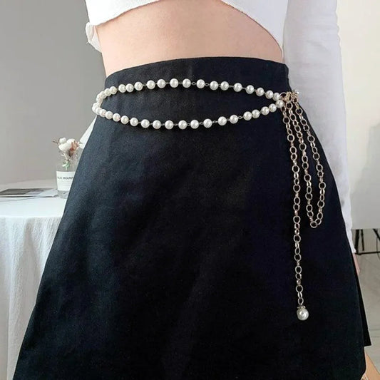 Summer Clothes Accessories Tassel Imitation Pearl Belt for Women Vintage