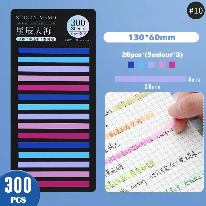 Rainbow Long Index Stickers 300 Sheets Fluorescent PET Waterproof Color