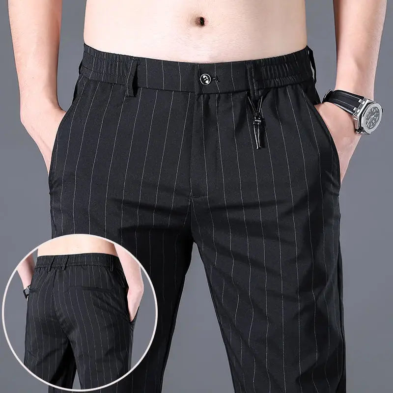 Spring Summer Men Thin Striped Business Suits Pants Streetwear