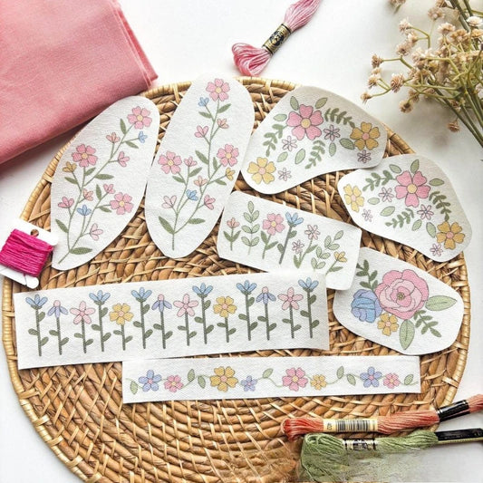 Hand Sewing Self Adhesive Water Soluble Washable Stabilizer with Pre-Printed Flowers Graphic for Beginner Embroidery Hand Sewing