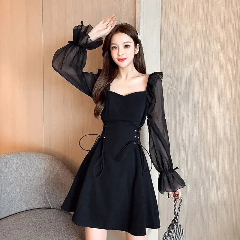 Silk Satin Chiffon Dress Sexy Black