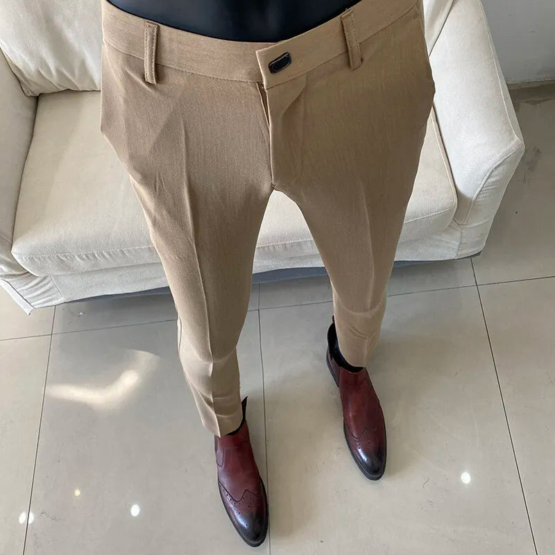 Men Dress Pants Thin Suit Pants Stretch Slim Formal Trousers