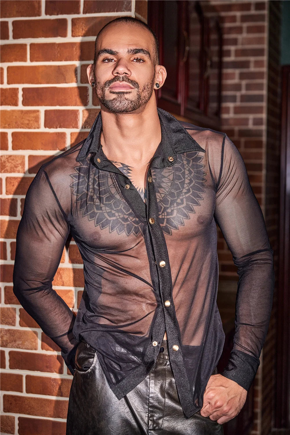 Sexy Men Thin Sheer See Through Shirt Soft Breathable Top Short