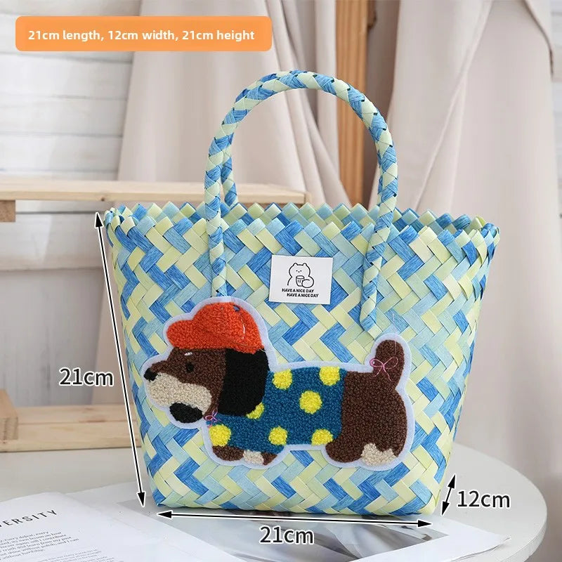 Large Capaci Handwoven op Bag Buet ape Cartoon Summer Handbag