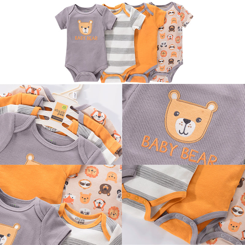 1/4Pcs Newborn Bodysuit Baby Short Sleeve  0-1Y