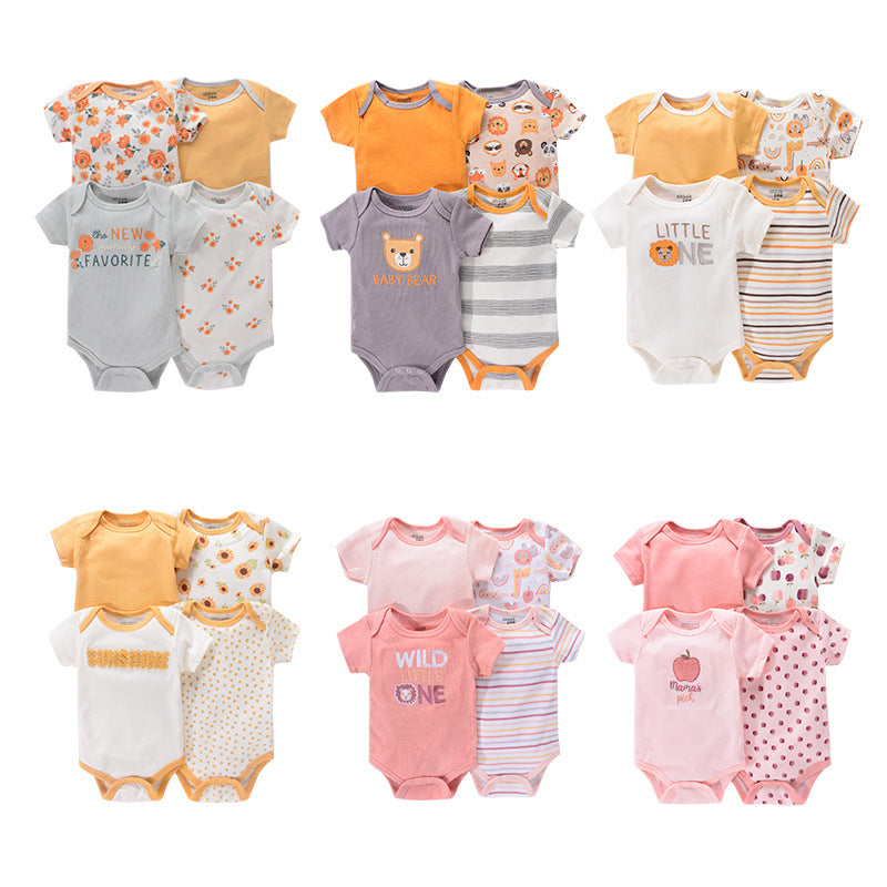 1/4Pcs Newborn Bodysuit Baby Short Sleeve  0-1Y