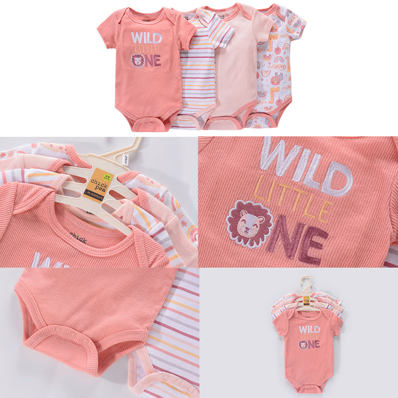 1/4Pcs Newborn Bodysuit Baby Short Sleeve  0-1Y