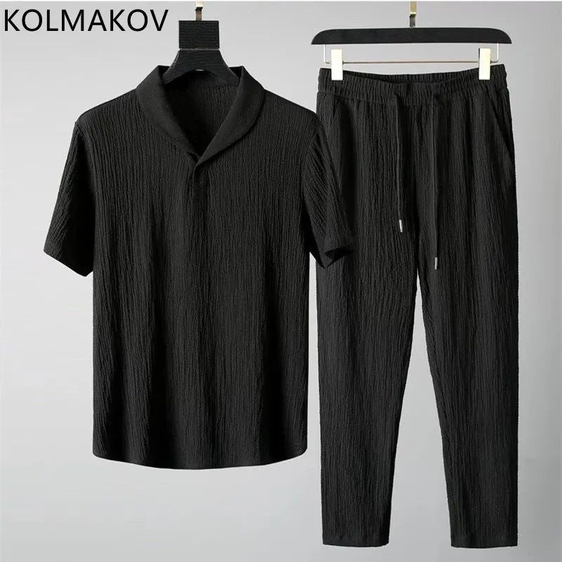 (Shirt+Trousers) Men Fashion Classic Shirt men Business Casual Shirts Men A Set