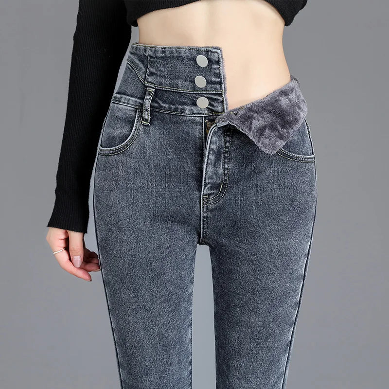 Fleece High-waist Warm Skinny Jeans