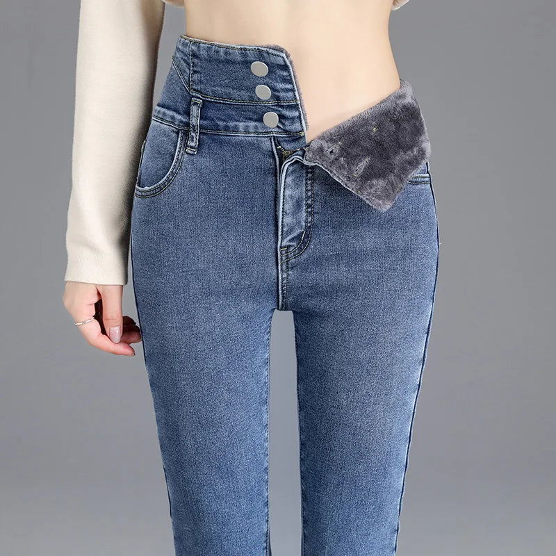 Fleece High-waist Warm Skinny Jeans
