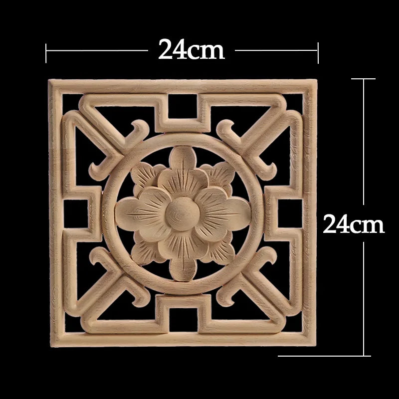 Unique Exquisite Natural Floral Wooden Carved Onlay Decal Figurines