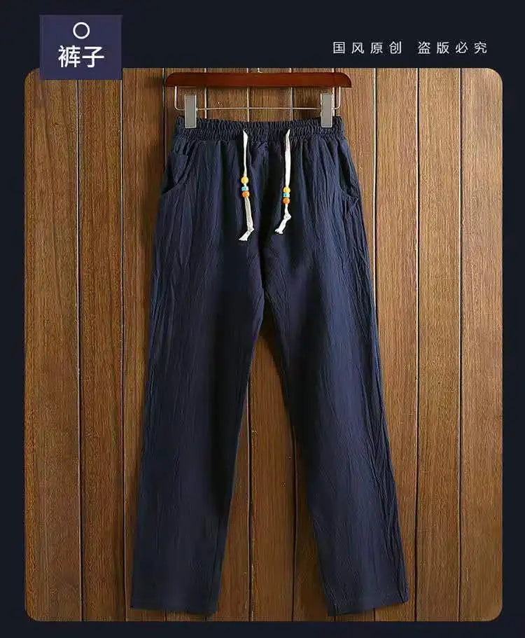 (Shirt + trousers) summer fashion men shirt Man Cotton and linen shirts