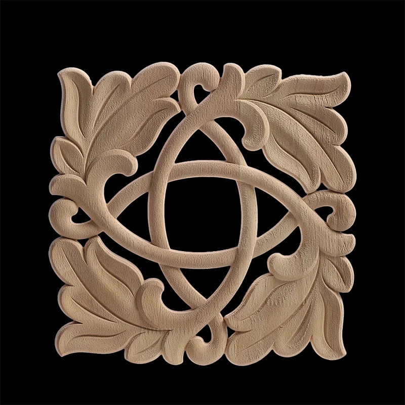 Unique Exquisite Natural Floral Wooden Carved Onlay Decal Figurines