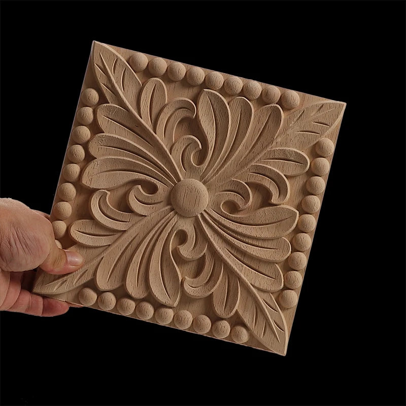 Unique Exquisite Natural Floral Wooden Carved Onlay Decal Figurines