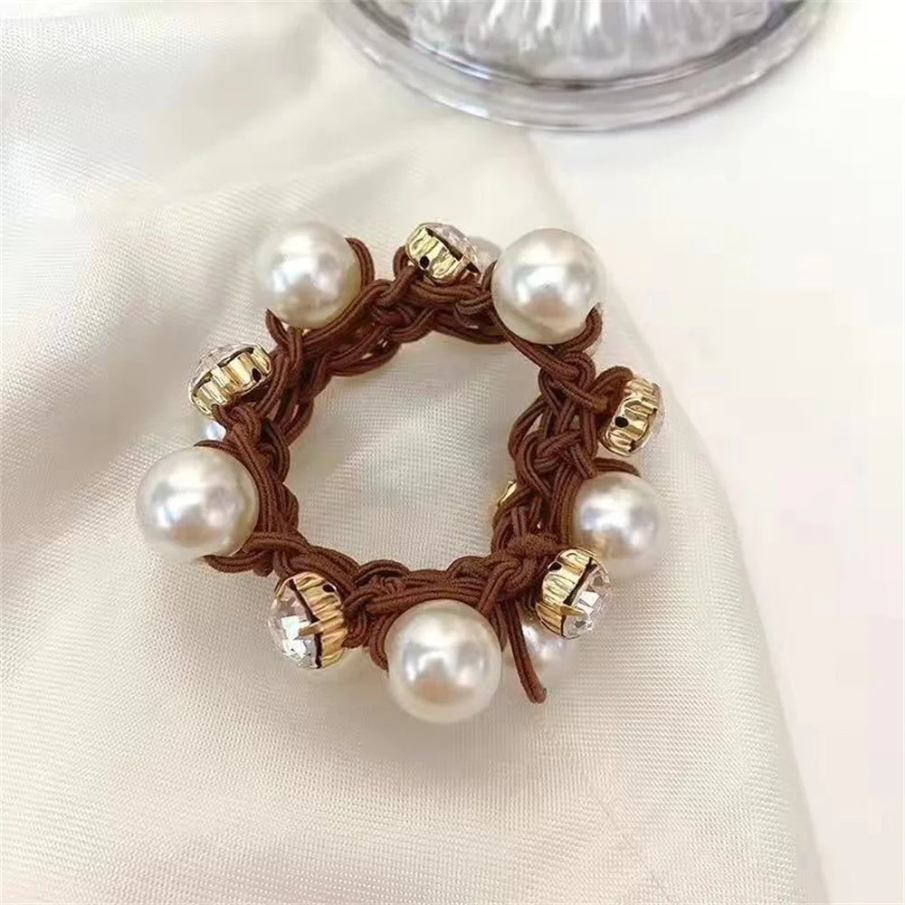 Woman Elegant Pearl Hair Ties Beads Girls Scrunchies Rubber Bands