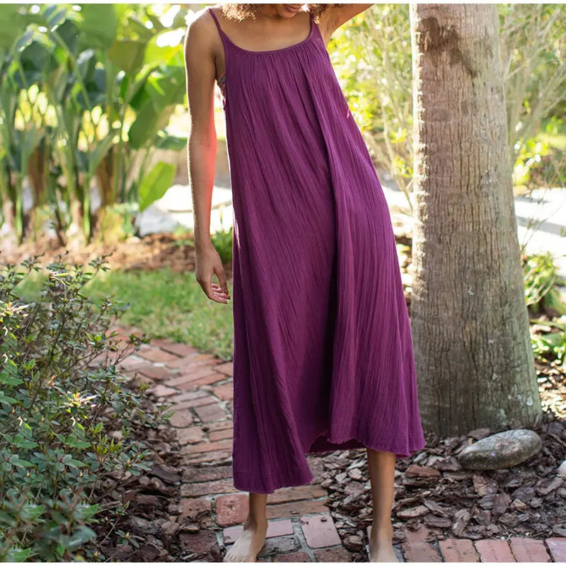 Long Dress Loose Solid Sleeveless Backless Streetwear Elegant