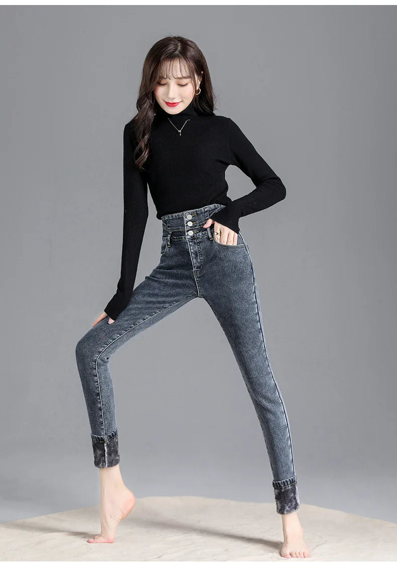 Fleece High-waist Warm Skinny Jeans