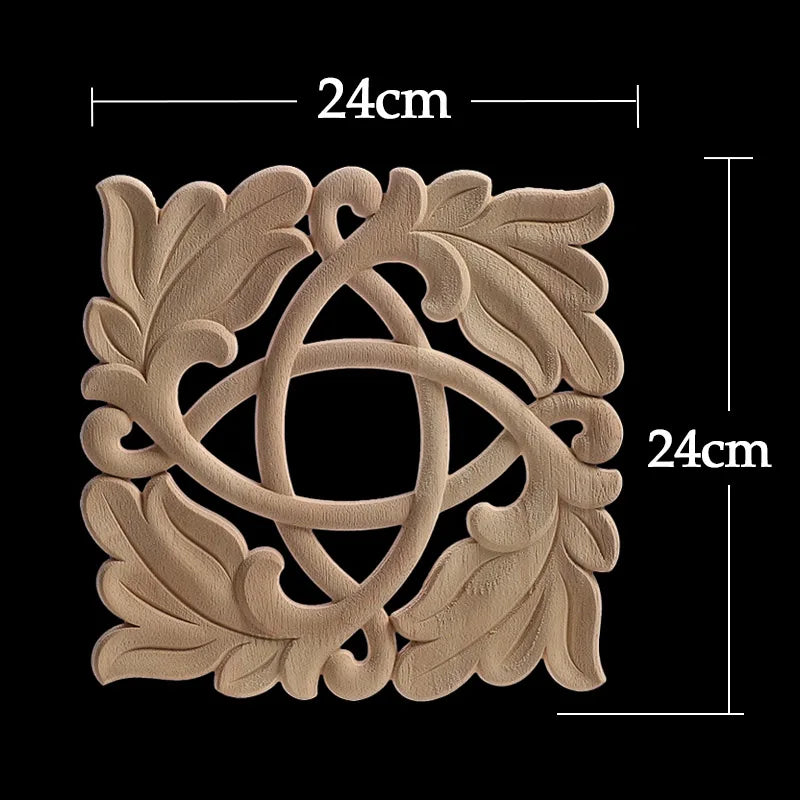 Unique Exquisite Natural Floral Wooden Carved Onlay Decal Figurines