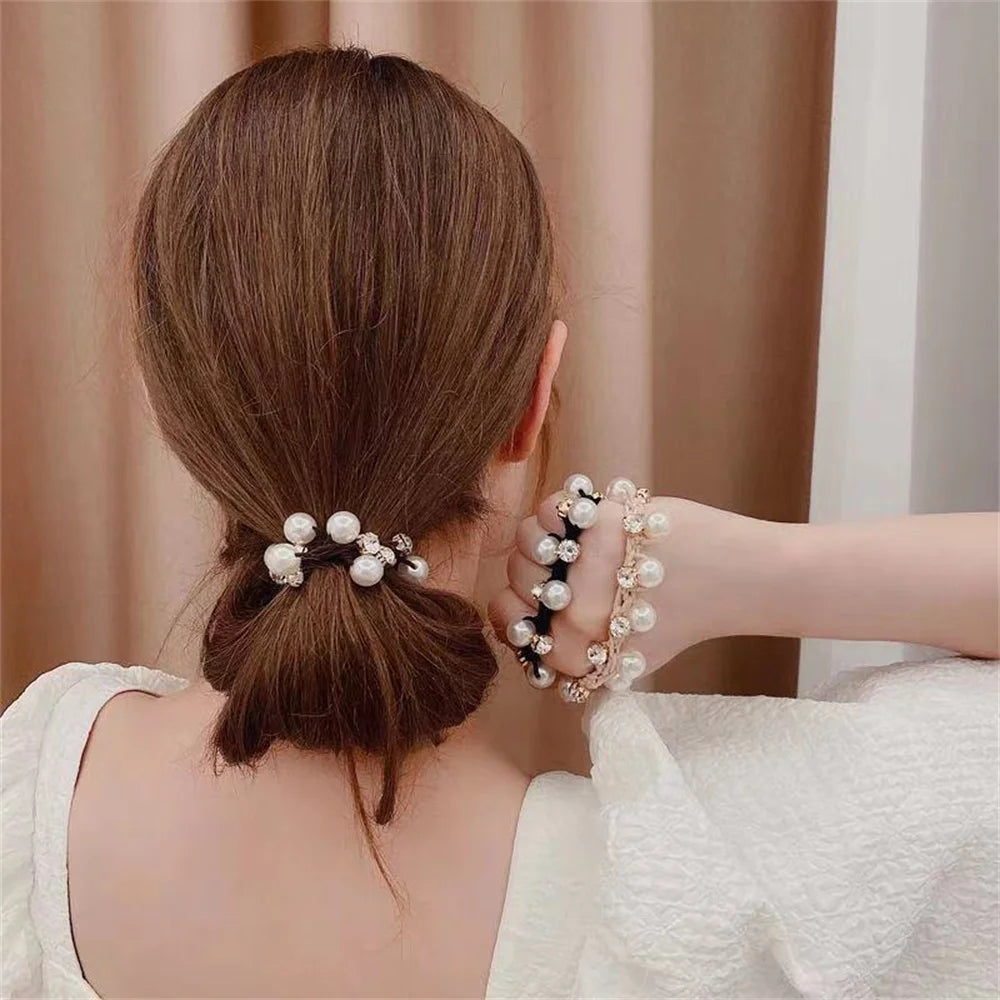 Woman Elegant Pearl Hair Ties Beads Girls Scrunchies Rubber Bands