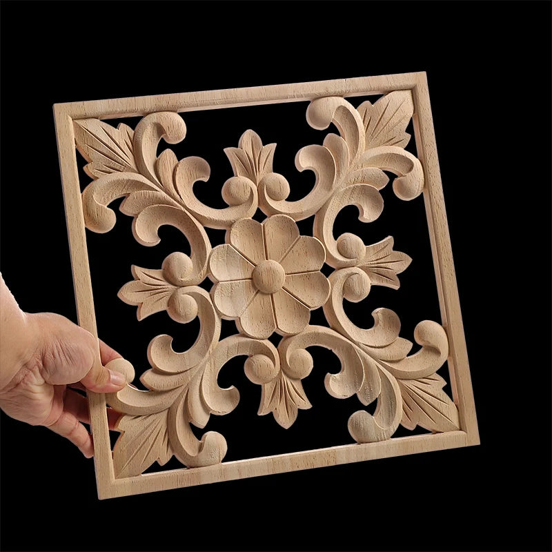 Unique Exquisite Natural Floral Wooden Carved Onlay Decal Figurines