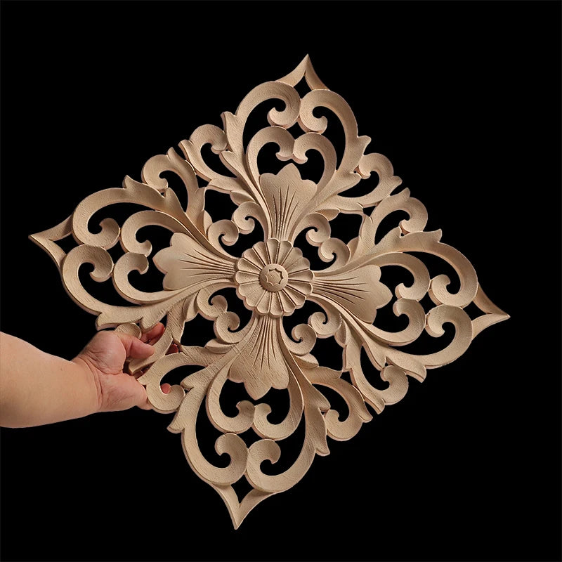 Unique Exquisite Natural Floral Wooden Carved Onlay Decal Figurines