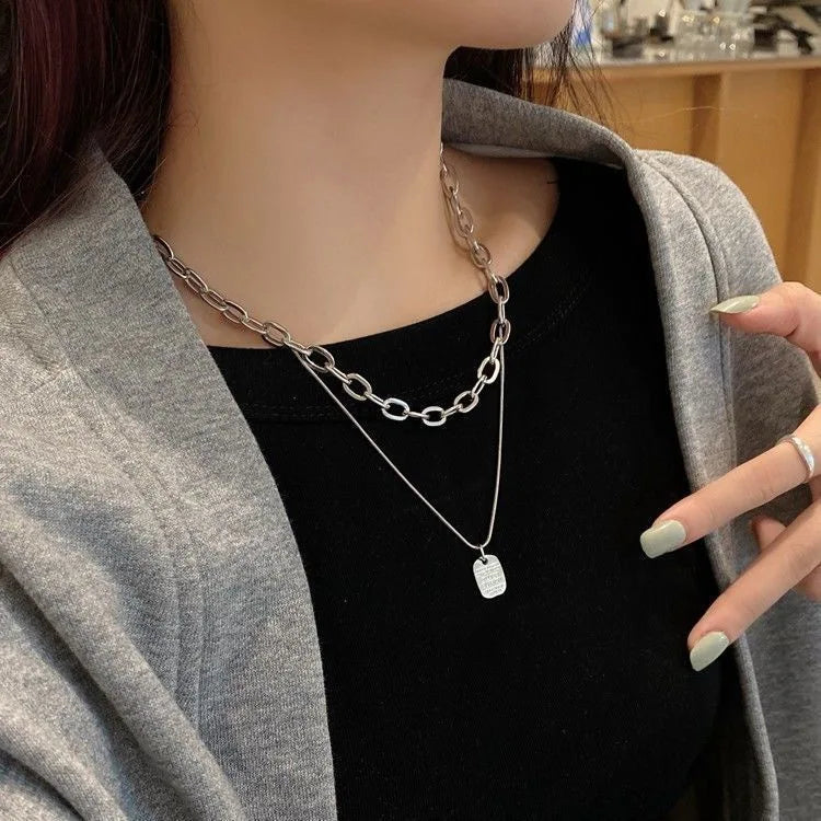 Layered Chain Necklace Neck Chains Lock Pendant Jewelry