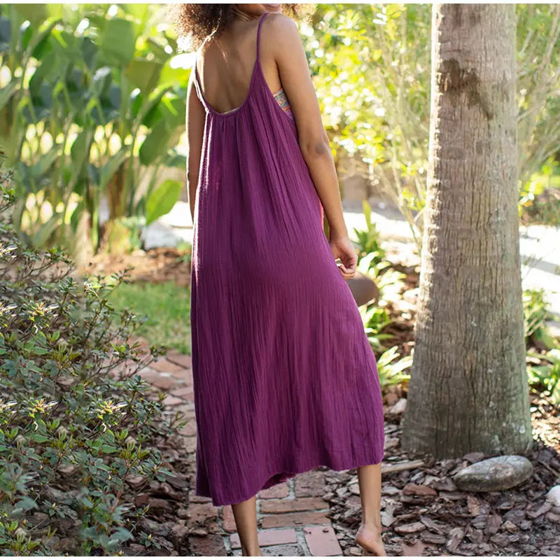 Long Dress Loose Solid Sleeveless Backless Streetwear Elegant