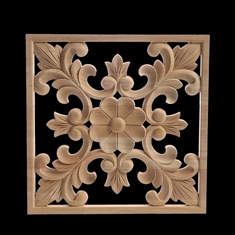 Unique Exquisite Natural Floral Wooden Carved Onlay Decal Figurines