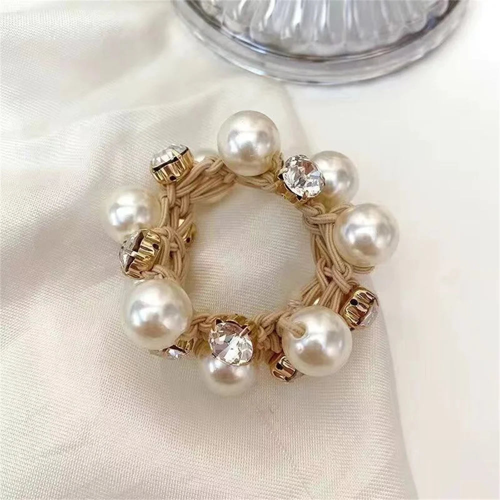 Woman Elegant Pearl Hair Ties Beads Girls Scrunchies Rubber Bands