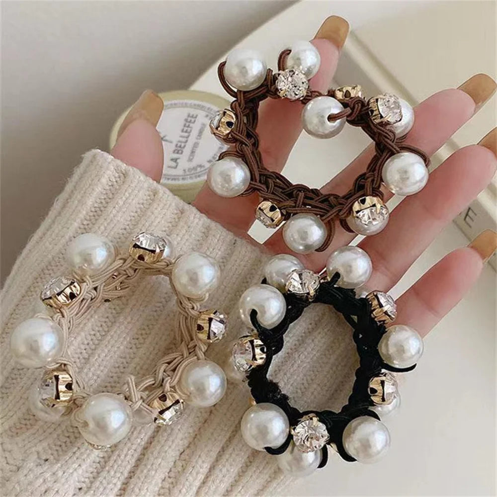 Woman Elegant Pearl Hair Ties Beads Girls Scrunchies Rubber Bands