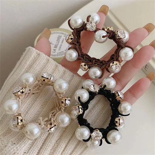 Woman Elegant Pearl Hair Ties Beads Girls Scrunchies Rubber Bands