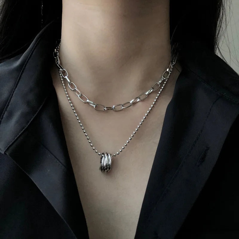 Layered Chain Necklace Neck Chains Lock Pendant Jewelry