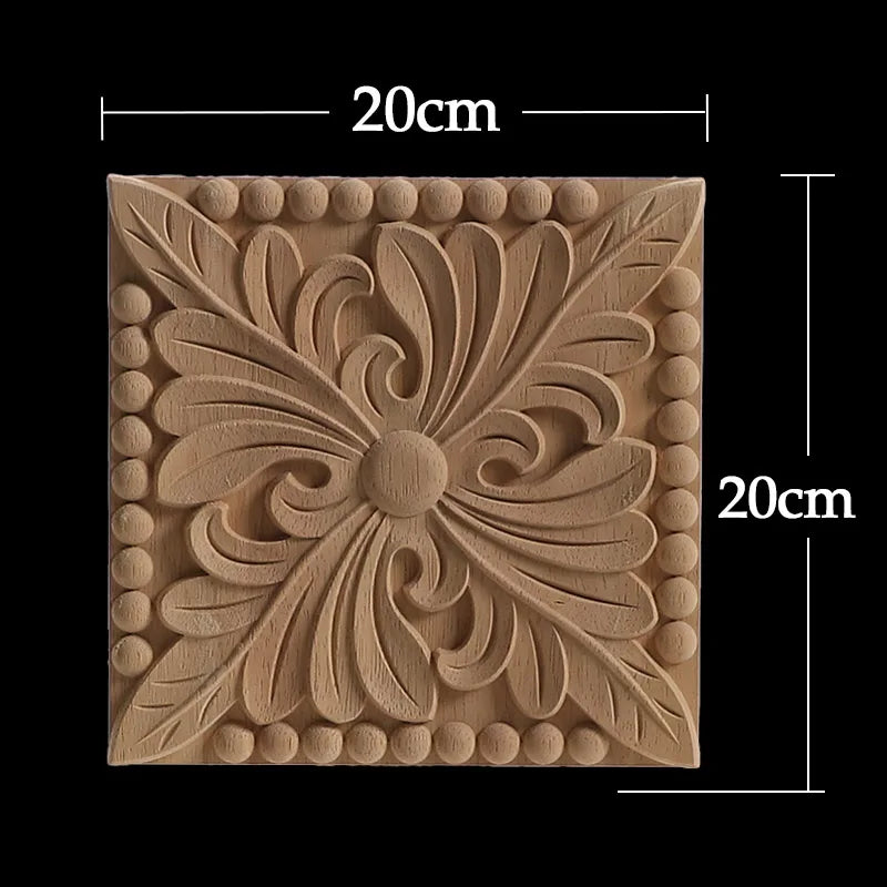 Unique Exquisite Natural Floral Wooden Carved Onlay Decal Figurines