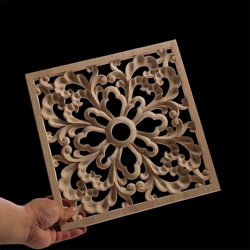 Unique Exquisite Natural Floral Wooden Carved Onlay Decal Figurines