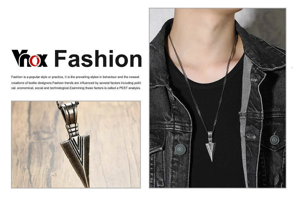 Mens Arrow Pendant Necklace for Men Stainless Steel
