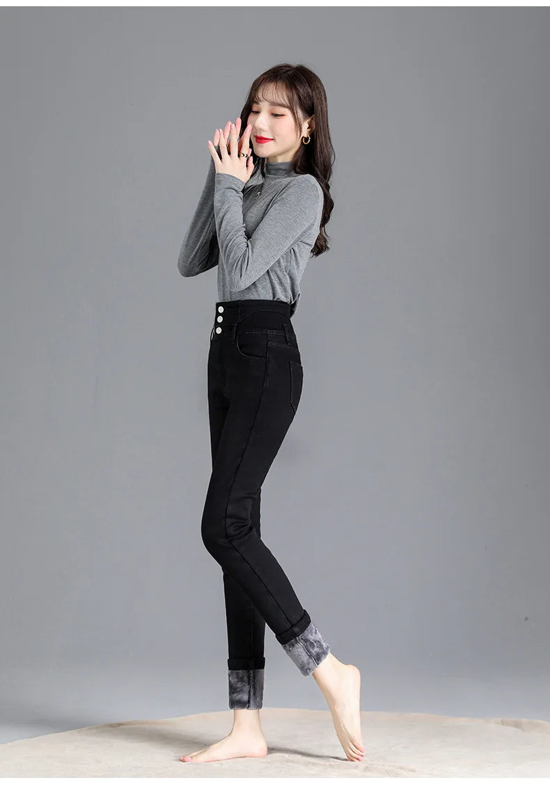Fleece High-waist Warm Skinny Jeans