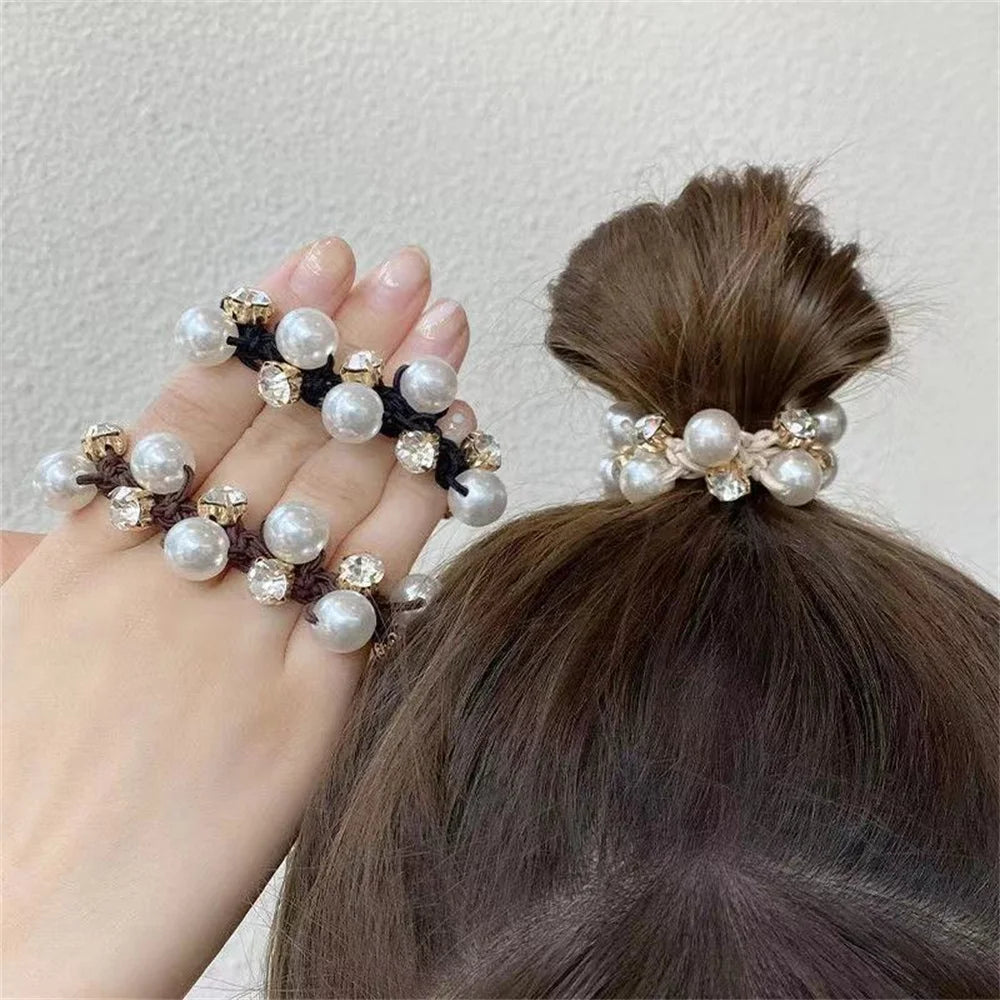 Woman Elegant Pearl Hair Ties Beads Girls Scrunchies Rubber Bands