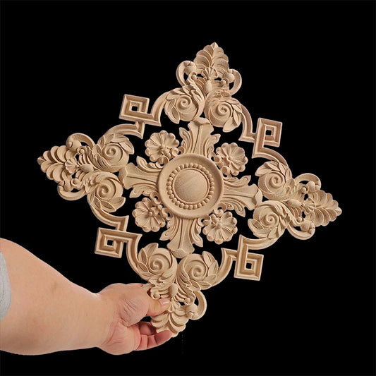 Unique Exquisite Natural Floral Wooden Carved Onlay Decal Figurines