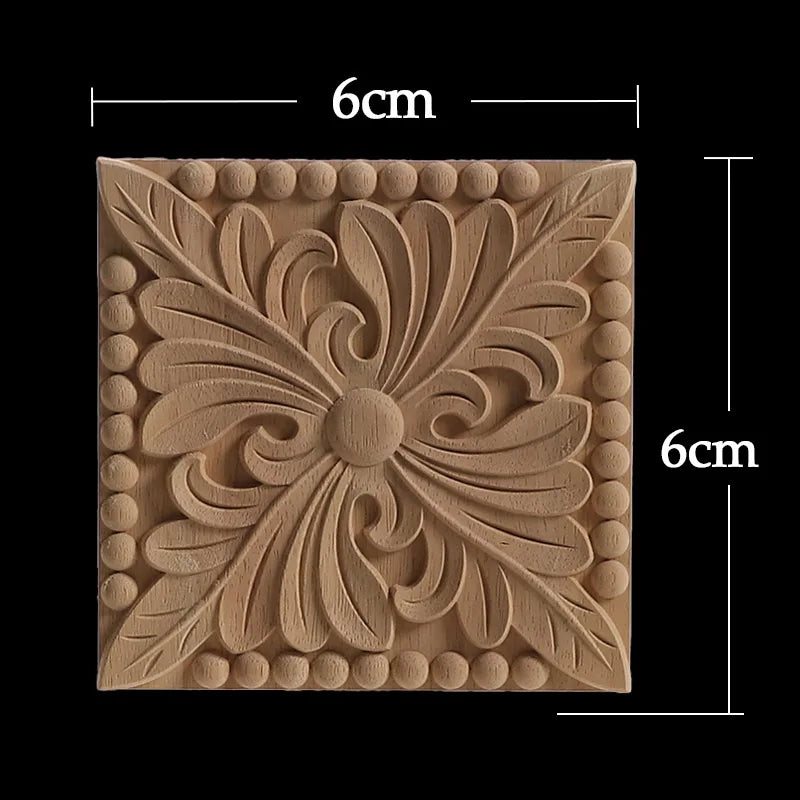 Unique Exquisite Natural Floral Wooden Carved Onlay Decal Figurines