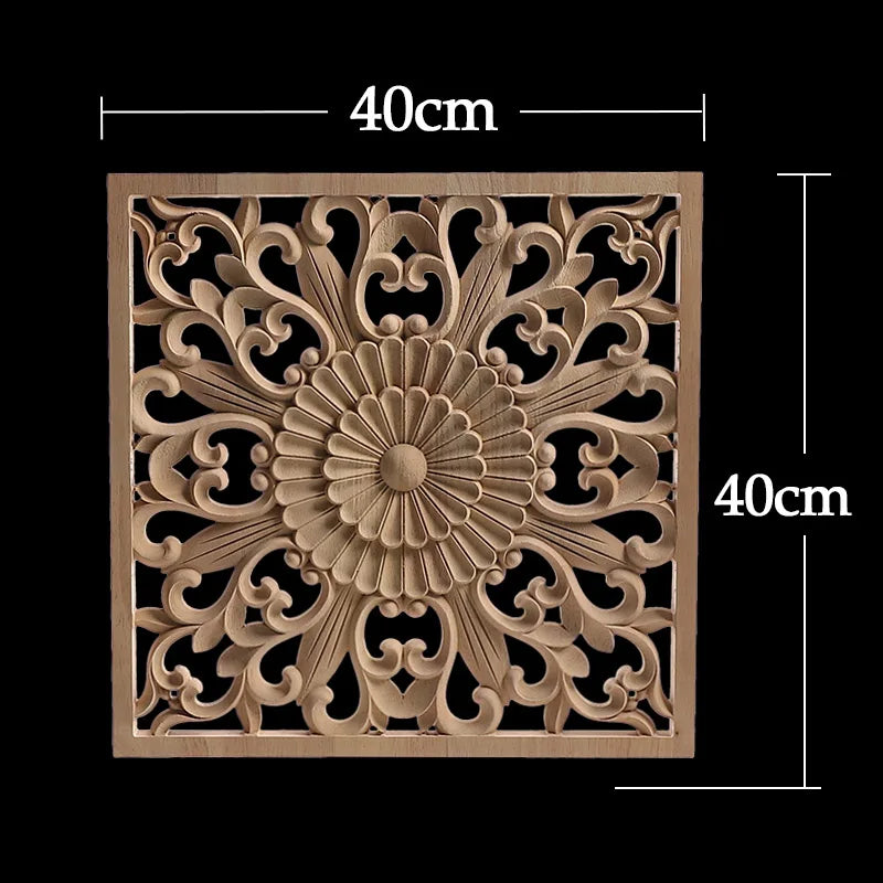 Unique Exquisite Natural Floral Wooden Carved Onlay Decal Figurines
