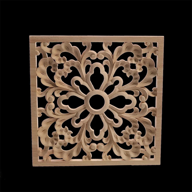 Unique Exquisite Natural Floral Wooden Carved Onlay Decal Figurines