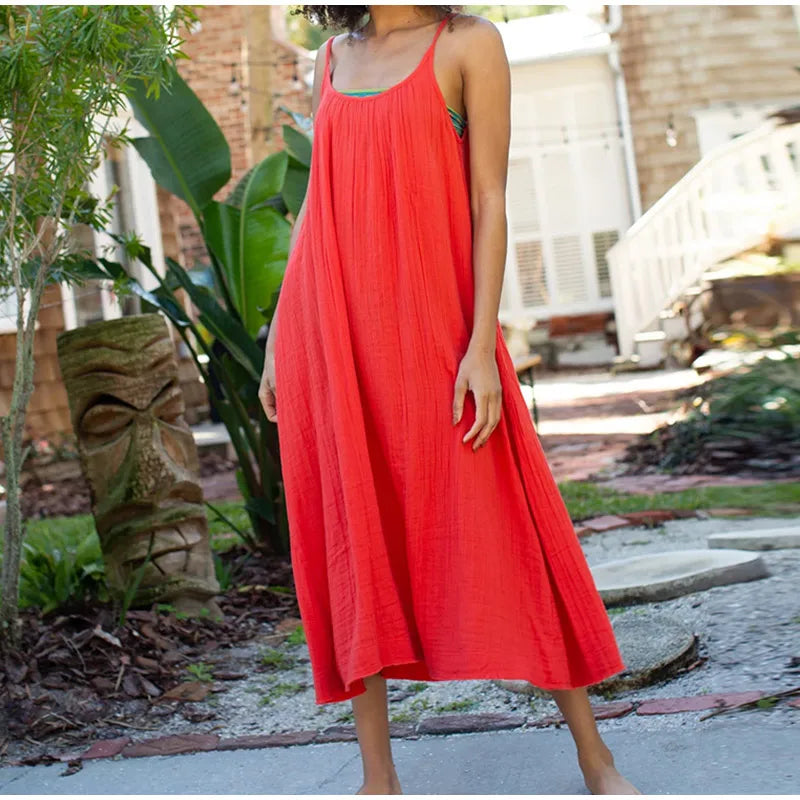 Long Dress Loose Solid Sleeveless Backless Streetwear Elegant