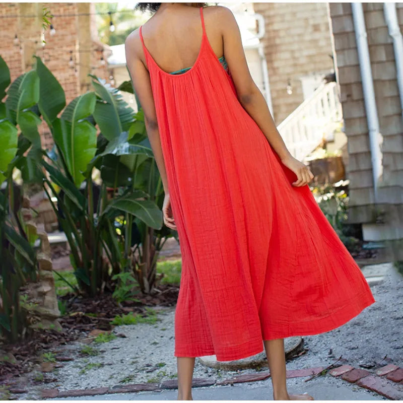 Long Dress Loose Solid Sleeveless Backless Streetwear Elegant