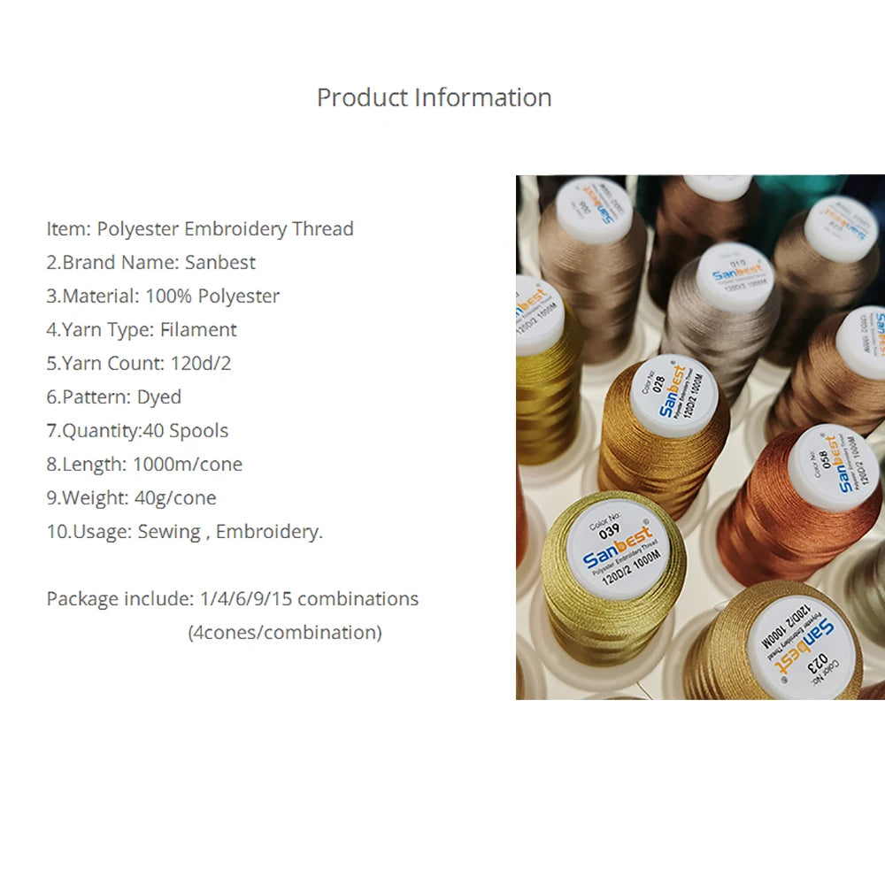Sanbest Polyester Embroidery Thread High Strength 120D/2 1000m